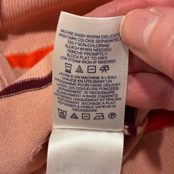 Lands End Women's Tall 100% Supima Cotton Peach Striped Cardigan Sweater Size LT - Picture 5 of 6